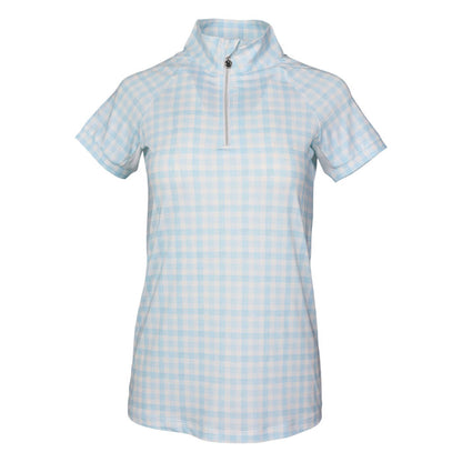 Dapplebay Gingham 1/4 Zip Riding Top - Short Sleeve-Blue/White