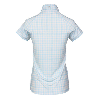 Dapplebay Gingham 1/4 Zip Riding Top - Short Sleeve-Blue/White