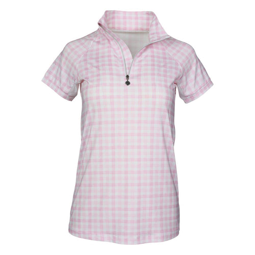 Dapplebay Gingham 1/4 Zip Riding Top - Short Sleeve-Pink/White