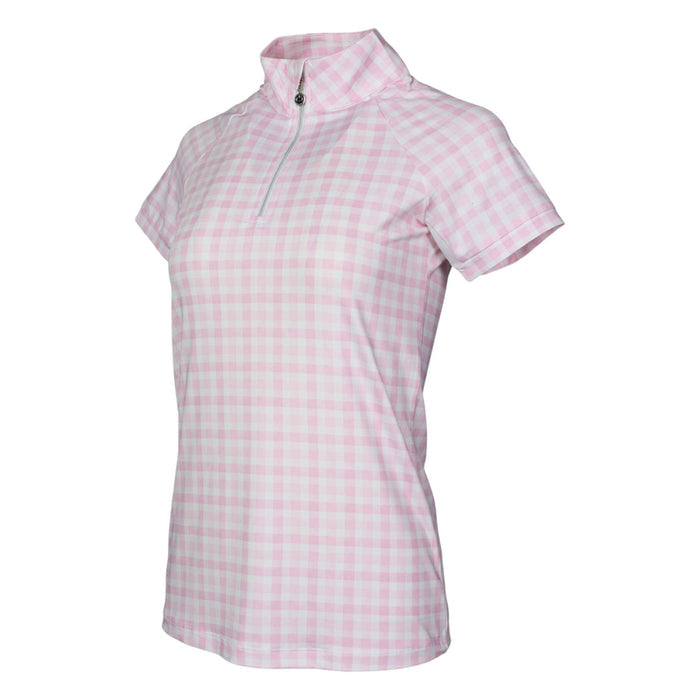 Dapplebay Gingham 1/4 Zip Riding Top - Short Sleeve-Pink/White
