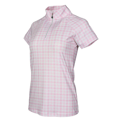 Dapplebay Gingham 1/4 Zip Riding Top - Short Sleeve-Pink/White