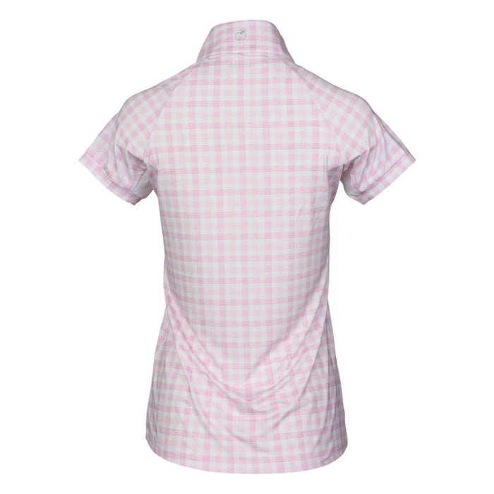 Dapplebay Gingham 1/4 Zip Riding Top - Short Sleeve-Pink/White