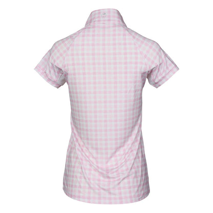 Dapplebay Gingham 1/4 Zip Riding Top - Short Sleeve-Pink/White