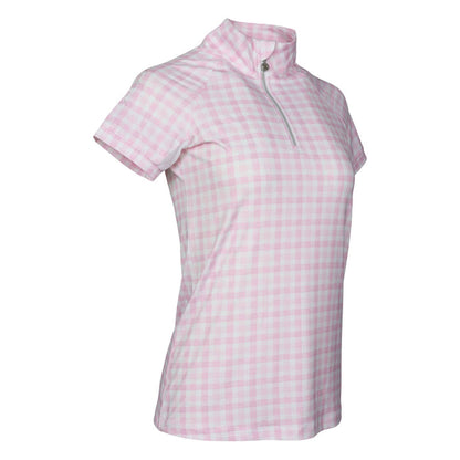 Dapplebay Gingham 1/4 Zip Riding Top - Short Sleeve-Pink/White