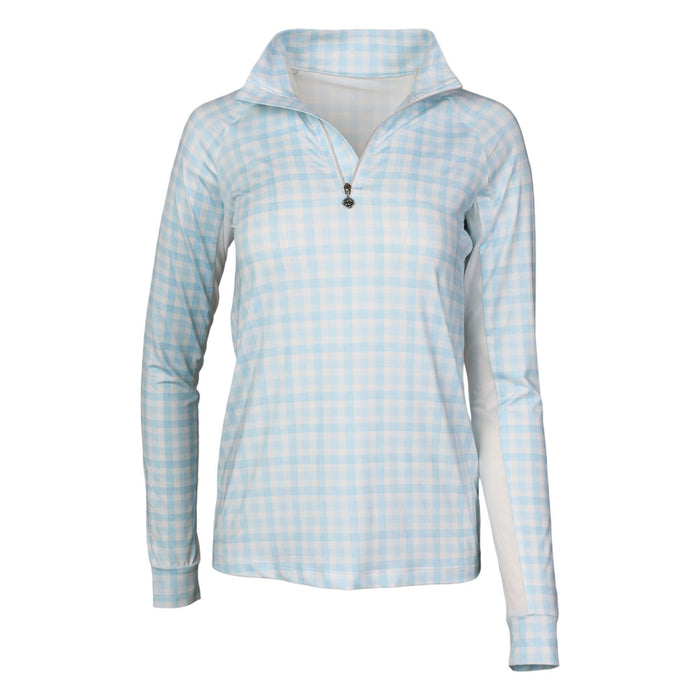 Dapplebay Gingham1/4 Zip Riding Top - Long Sleeve-Blue/White