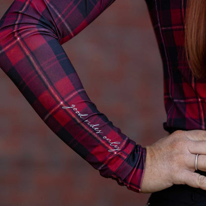 Dapplebay Holiday Plaid 1/4 Zip Light Riding Top-RED