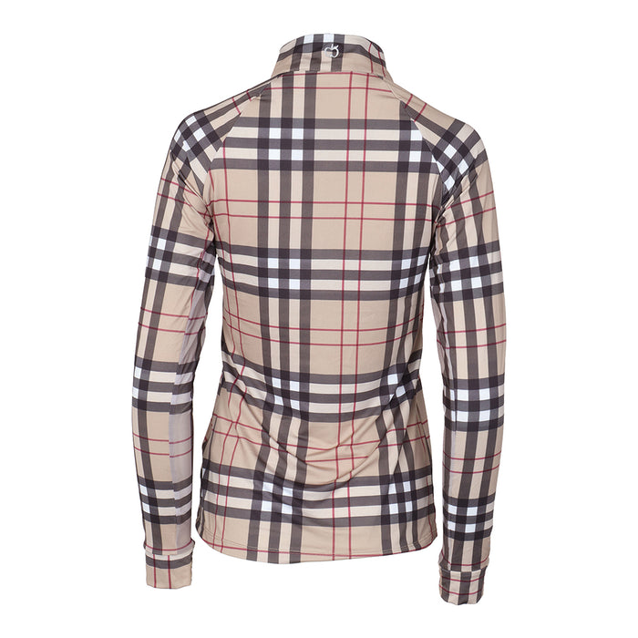 Dapplebay Holiday Plaid  Ladies 1/4 Zip Riding Top- Tan