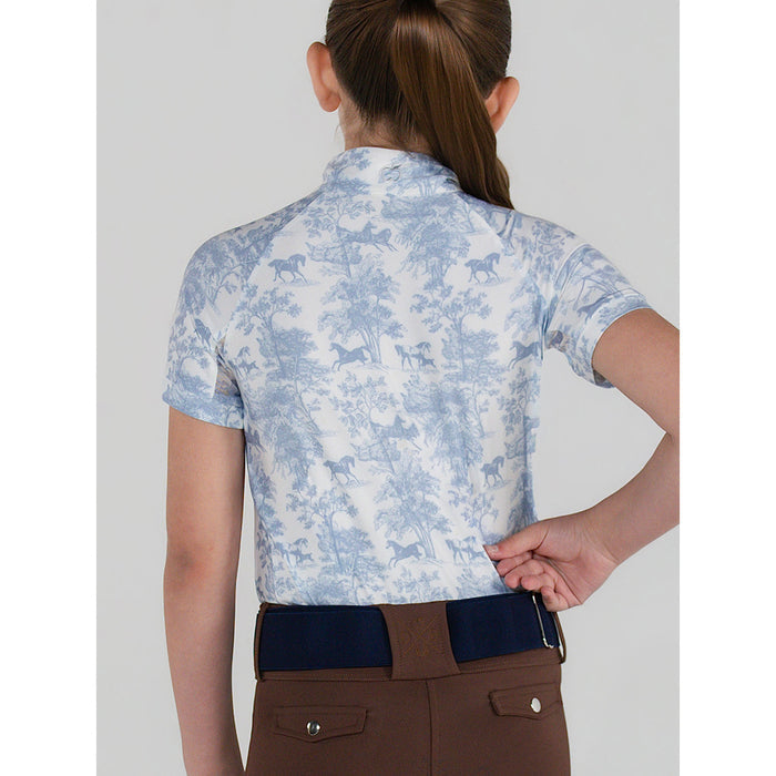 Dapplebay Kids Equestrian Toile 1/4 Zip SS Riding Top-Moonrise