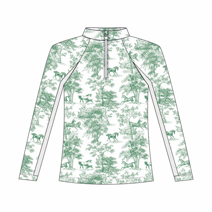 Dapplebay Kids Green Equestrian Toile 1/4 Zip - Long Sleeve - Breeches.com