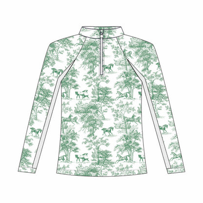 Dapplebay Kids Green Equestrian Toile 1/4 Zip - Long Sleeve - Breeches.com