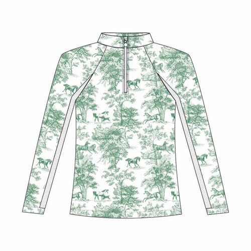 Dapplebay Kids Green Equestrian Toile 1/4 Zip - Long Sleeve - Breeches.com