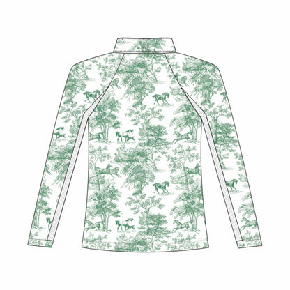 Dapplebay Kids Green Equestrian Toile 1/4 Zip - Long Sleeve - Breeches.com