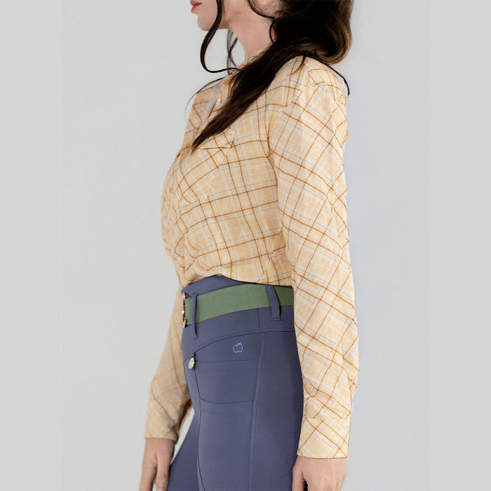 Dapplebay Spring Plaid Breezy Button Up Top-Tan