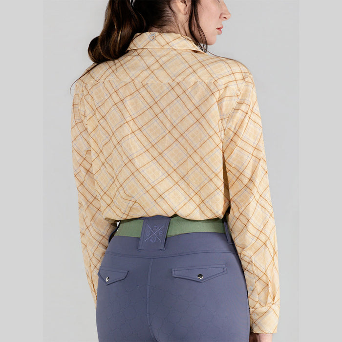 Dapplebay Spring Plaid Breezy Button Up Top-Tan