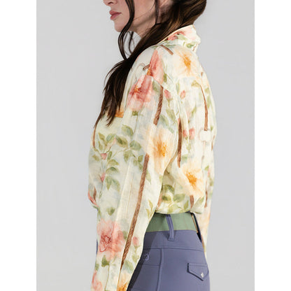 Dapplebay Vintage Floral Breezy Button Up Top-Tan