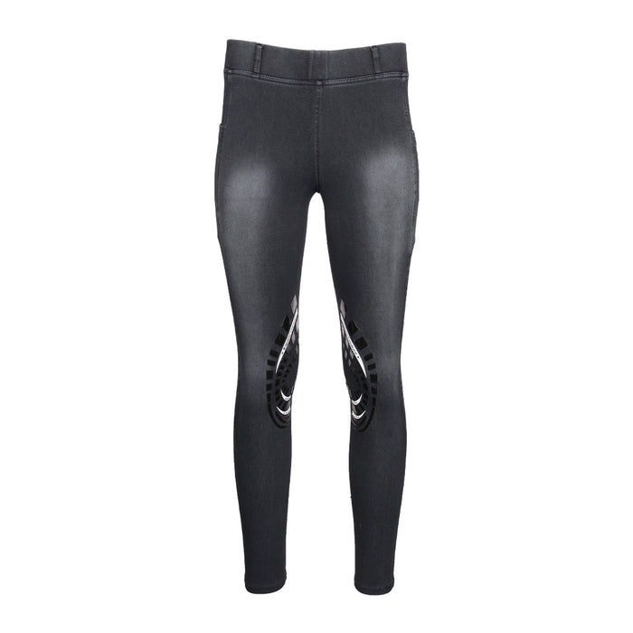 Equine Couture Ladies Denim Silicon Knee Patch Tights with Phone Pocket