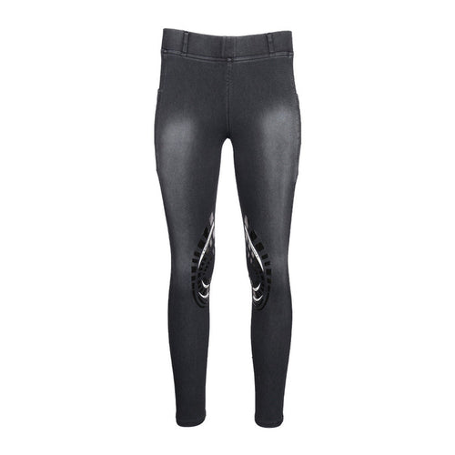 Equine Couture Ladies Denim Silicon Knee Patch Tights with Phone Pocket