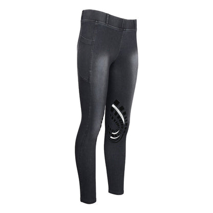 Equine Couture Ladies Denim Silicon Knee Patch Tights with Phone Pocket