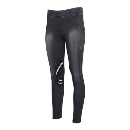 Equine Couture Ladies Denim Silicon Knee Patch Tights with Phone Pocket