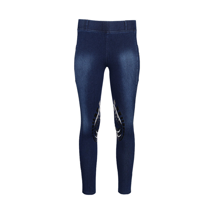 Equine Couture Ladies Denim Silicon Knee Patch Tights with Phone Pocket
