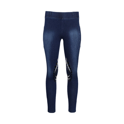 Equine Couture Ladies Denim Silicon Knee Patch Tights with Phone Pocket