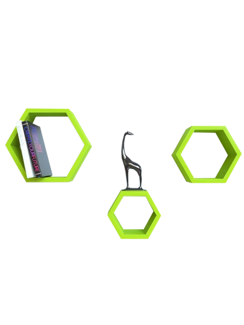 Ezequil Floating Wall Shelf Set of 3 in Green Colour