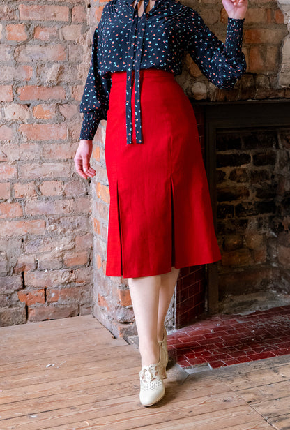 1940s Prim Pleated Skirt - Red Natural Fibre