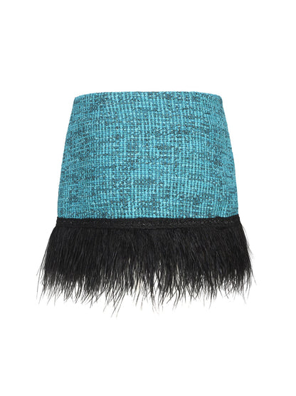 Daphne Feather Tweed Skirt (Blue) (Final Sale)