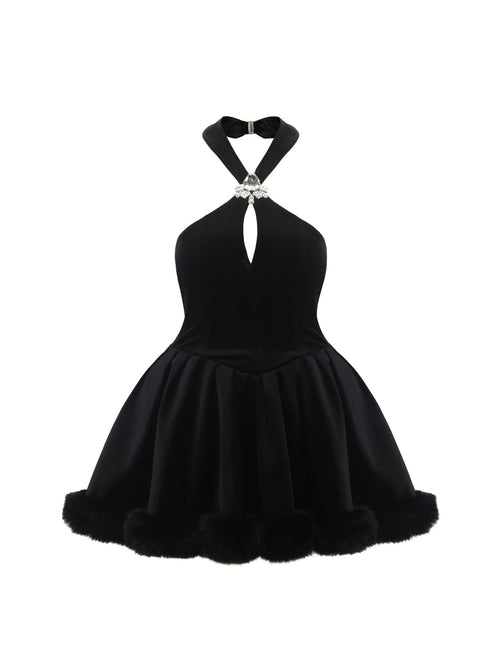 Juliet Velvet Halter Dress (Black)  (Final Sale)