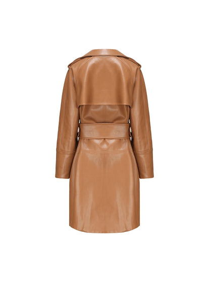 Keira Leather Trench Coat (Brown) (Final Sale)