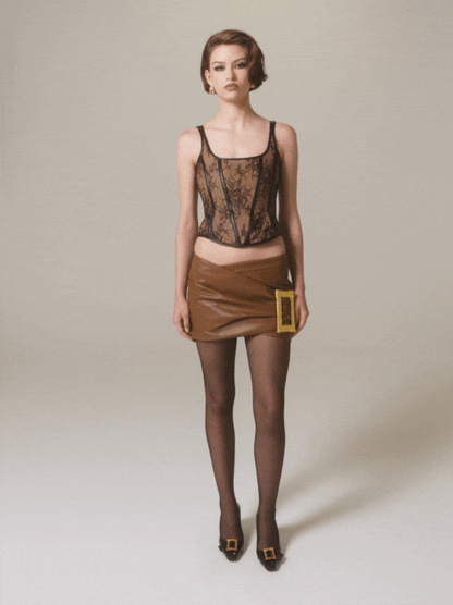 Miranda Leather Mini Skirt (Brown) (Final Sale)