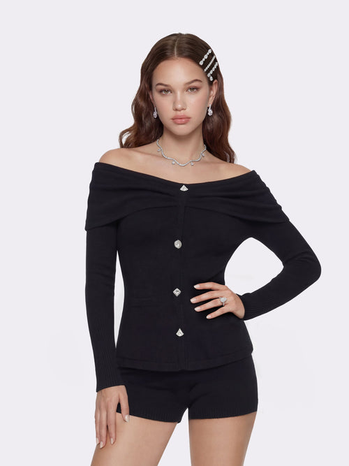 Brigitte Off-Shoulder Knit Black Top