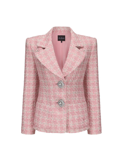 Maya Textured Lapel Pink Checkered Suit Jacket (Final Sale)