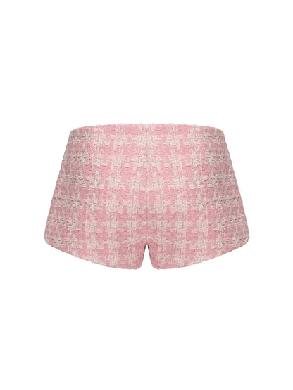 Annabella Textured Pink Checkered Woven Shorts (Final Sale)