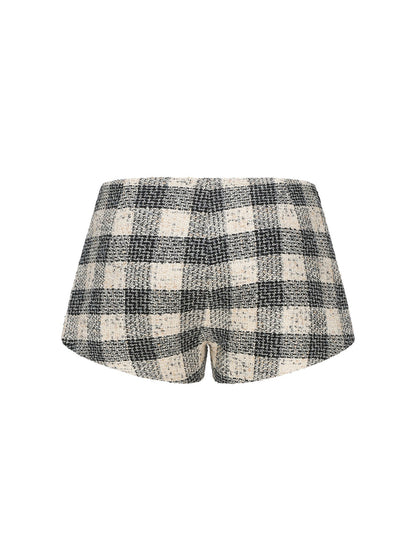 Annabella Textured Black Checkered Woven Shorts (Final Sale)